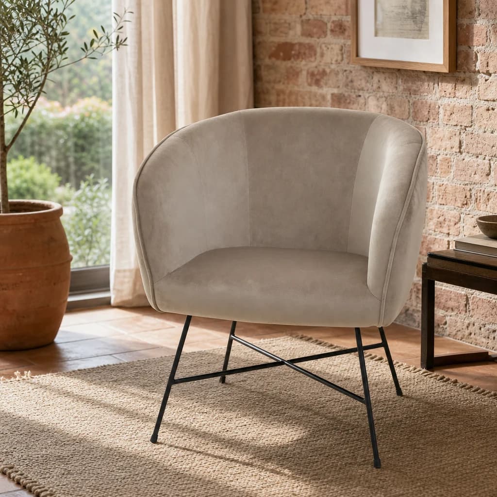 Stockholm Mink Velvet Curved Accent Chair - Seating, photo 1 of 8