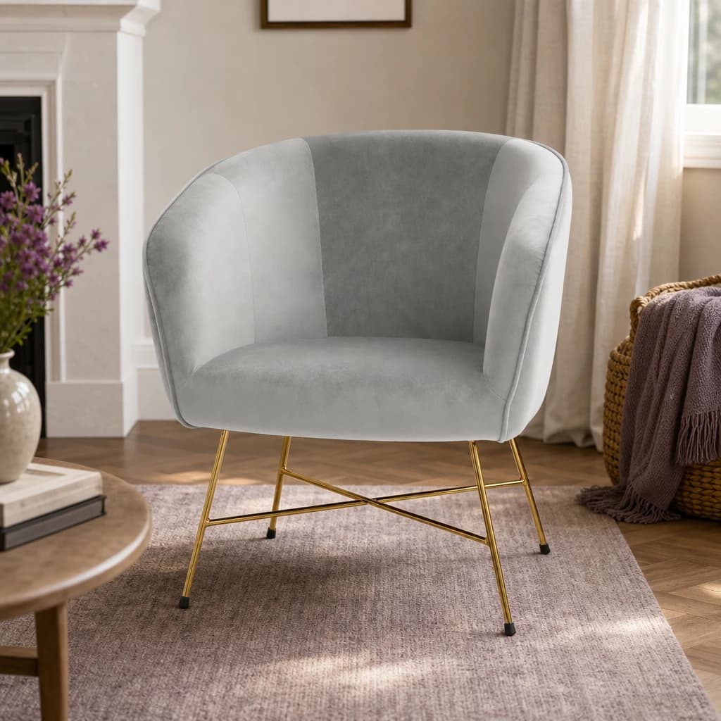 Stockholm Grey Velvet Curved Accent Chair - Seating, photo 1 of 8