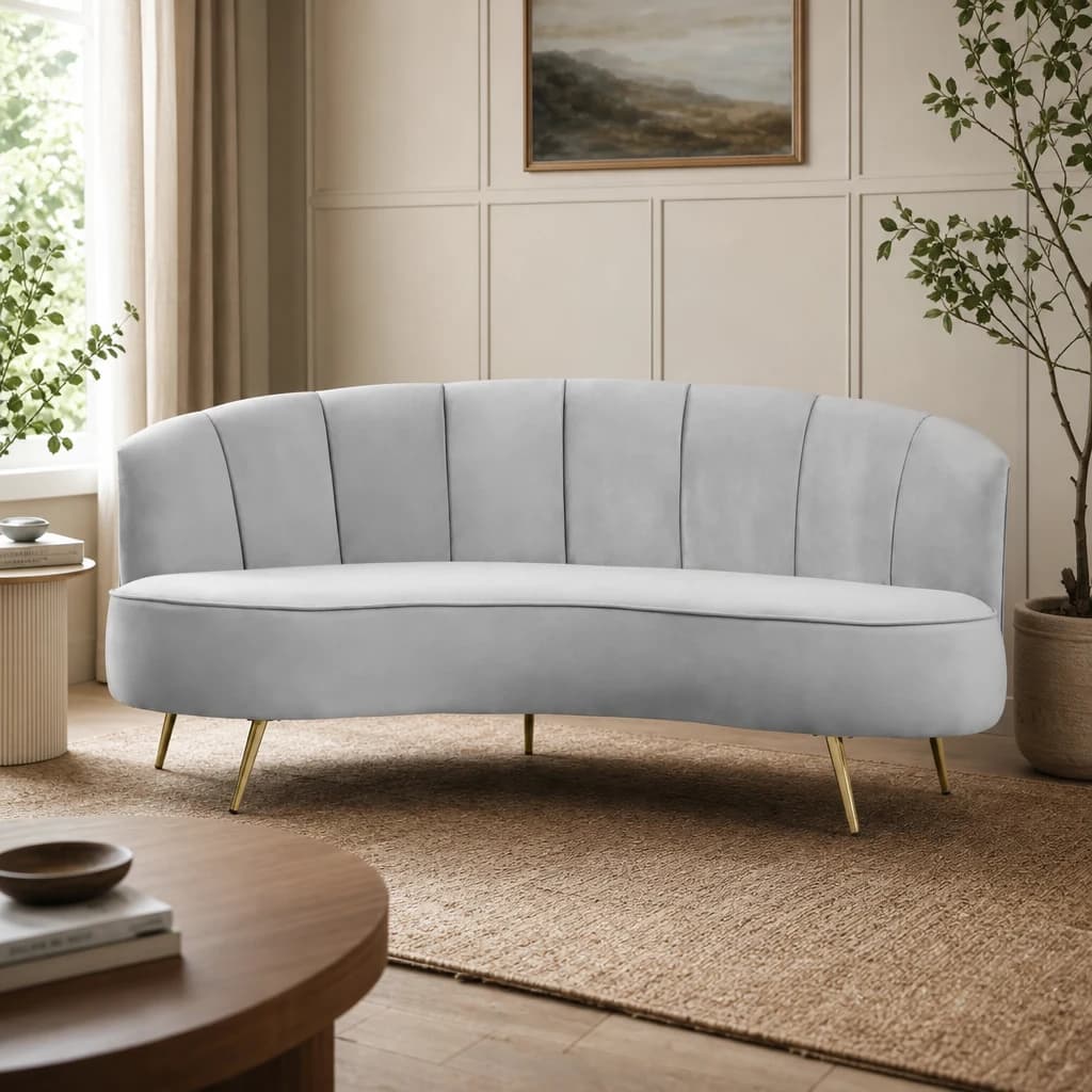 Hasna Three Seat Grey Velvet Sofa - Seating, photo 1 of 7