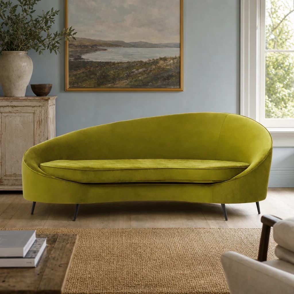 Hasina Three Seat Olive Velvet Sofa - Seating, photo 1 of 8
