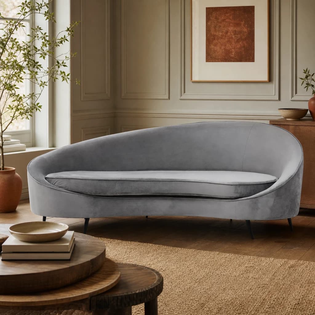 Hasina Three Seat Grey Velvet Sofa - Seating, photo 1 of 7