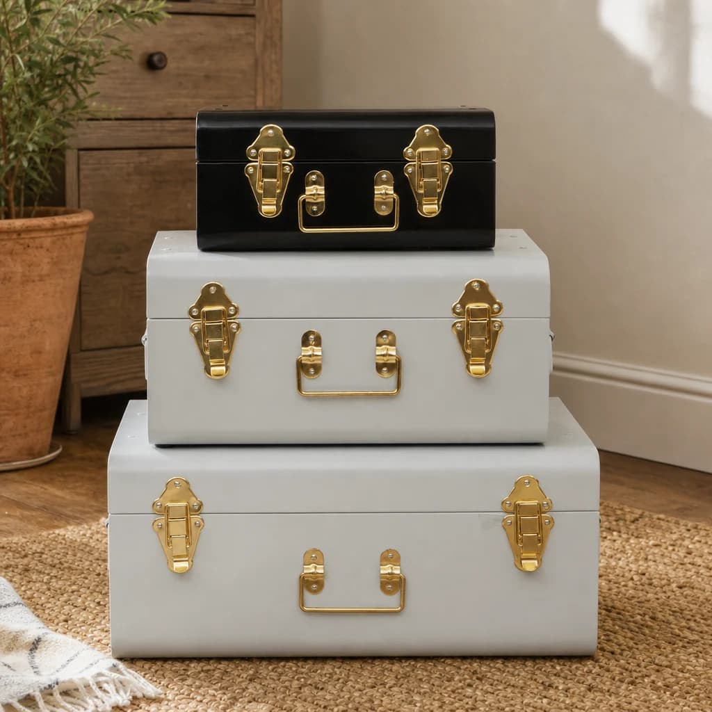 Parley Set of Three White Grey and Black Storage Trunks - Bookcases & shelving, photo 1 of 8