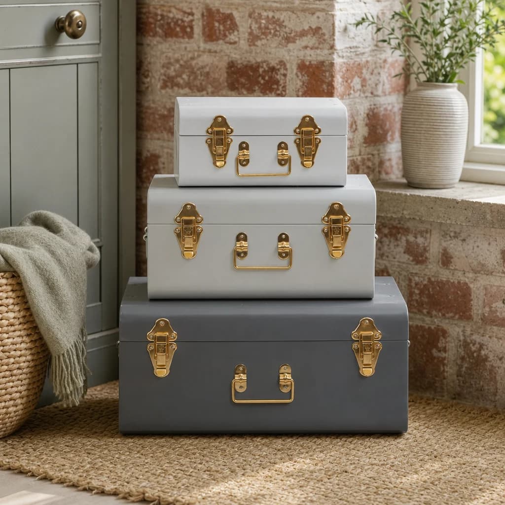 Parley Set of Three Assorted Grey Storage Trunks - Bookcases & shelving, photo 1 of 8