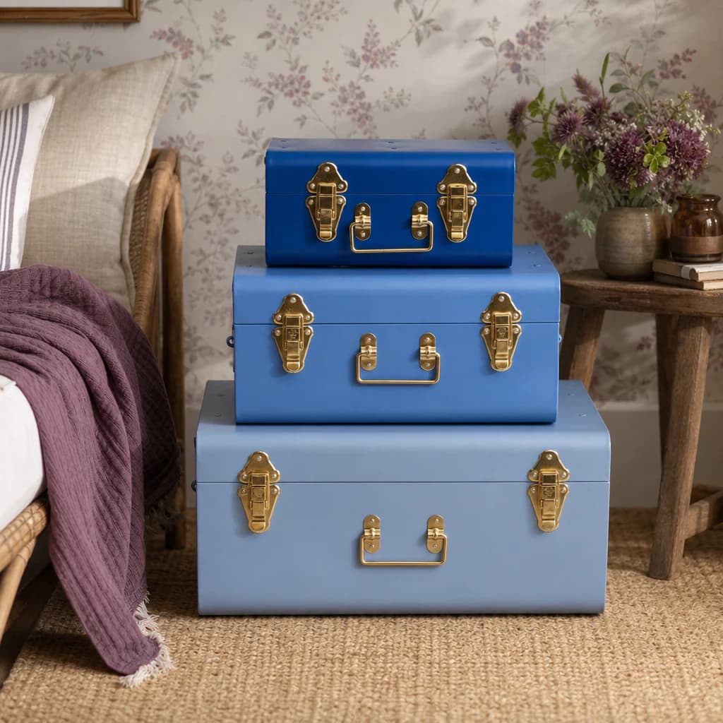 Parley Set of Three Assorted Blue Storage Trunks - Bookcases & shelving, photo 1 of 8