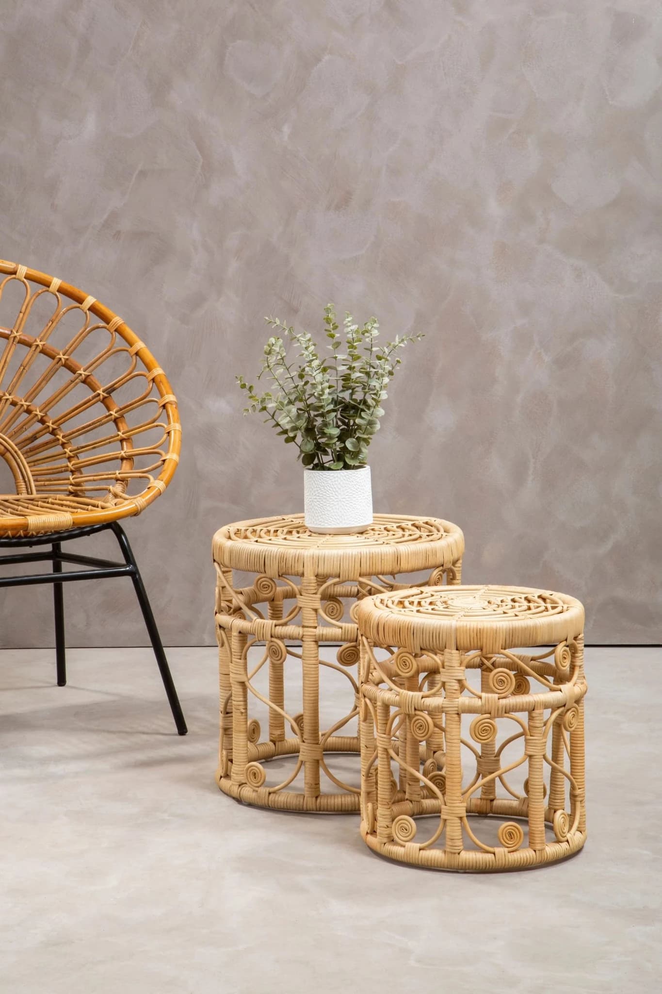 Mataram Natural Rattan Set of 2 Side Tables - Tables, photo 6 of 8