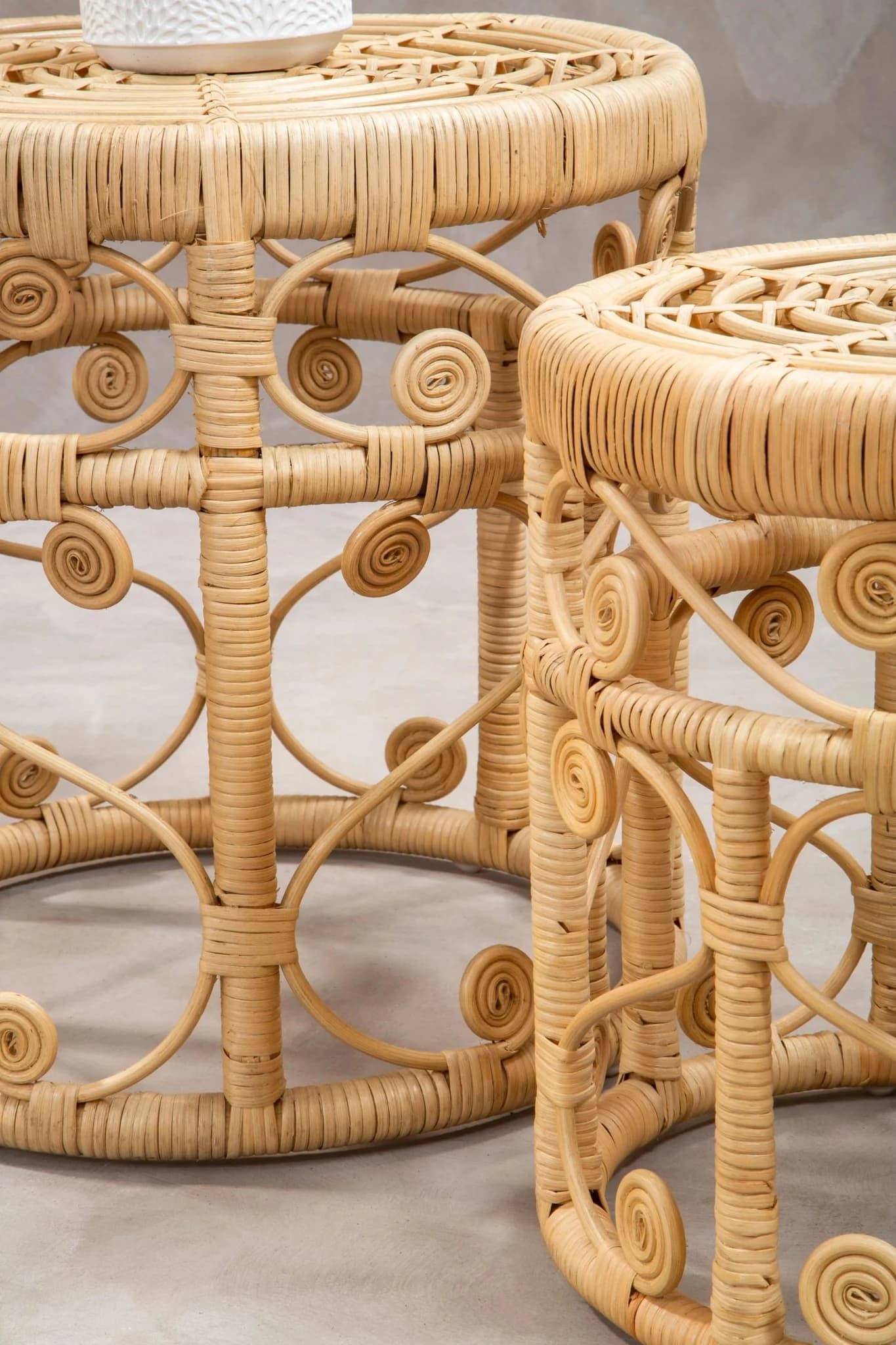 Mataram Natural Rattan Set of 2 Side Tables - Tables, photo 3 of 8