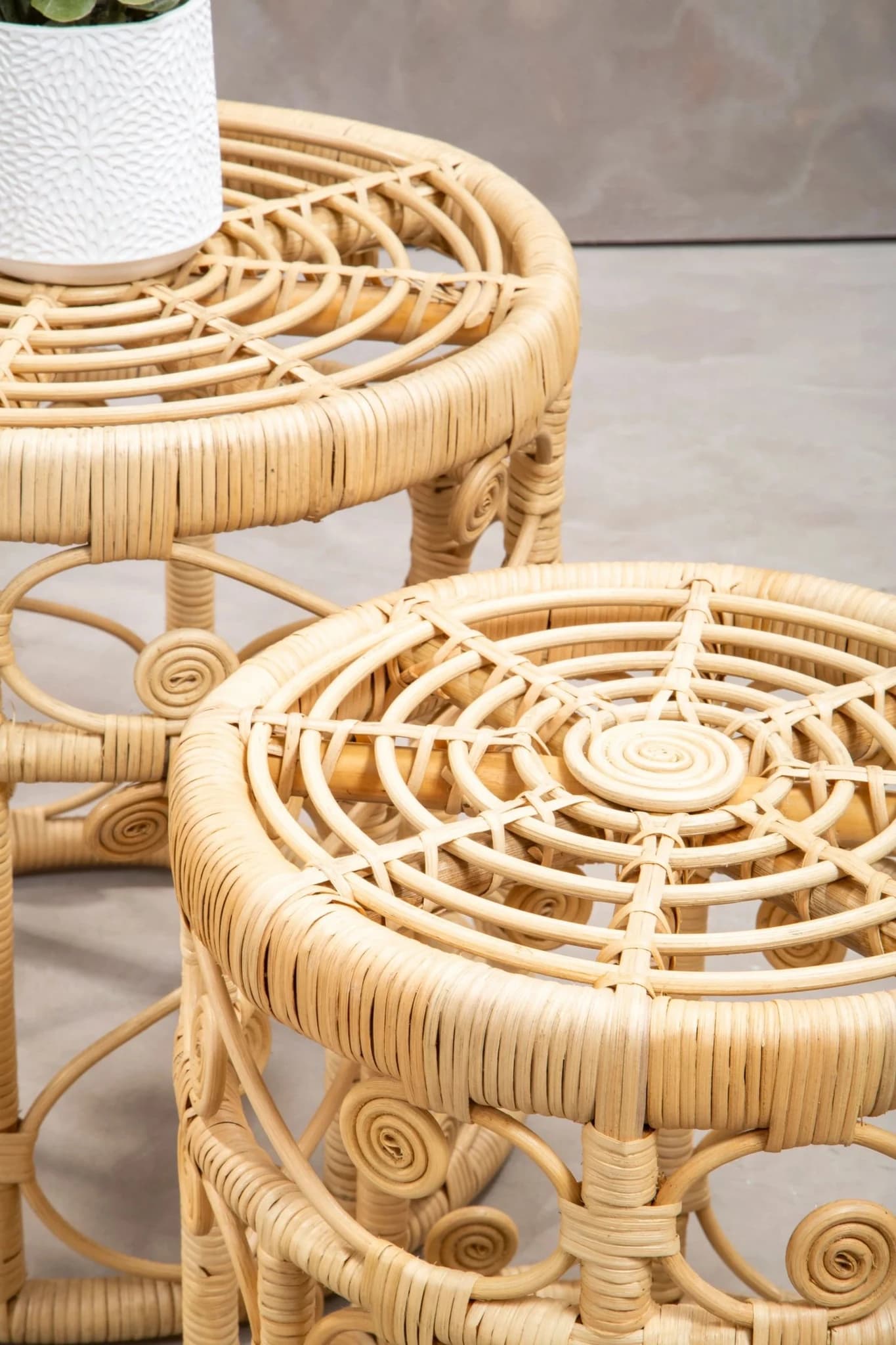 Mataram Natural Rattan Set of 2 Side Tables - Tables, photo 2 of 8