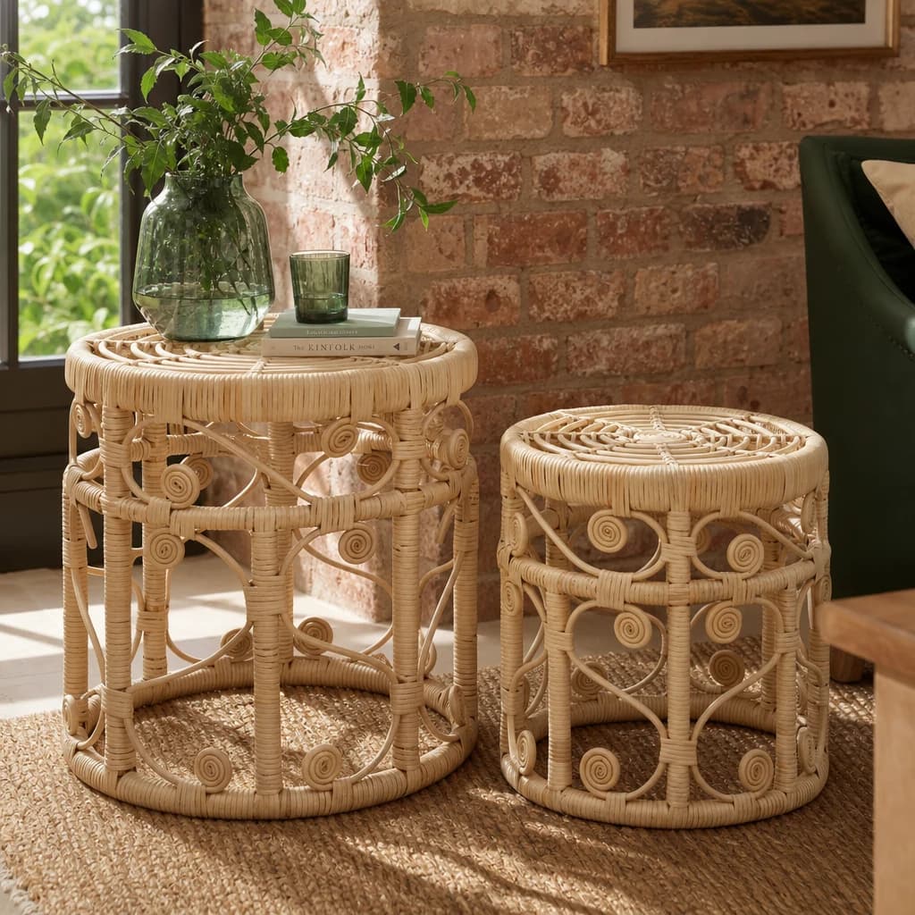 Mataram Natural Rattan Set of 2 Side Tables - Tables, photo 1 of 8