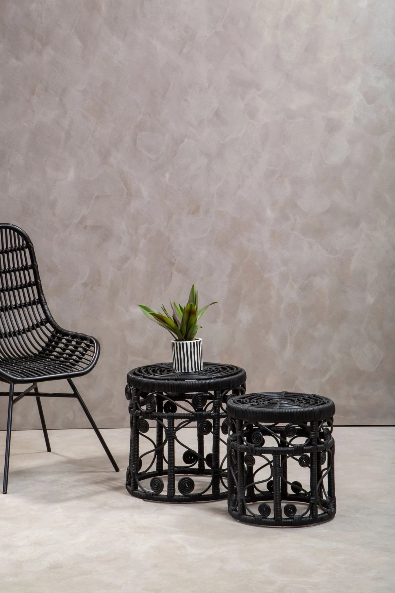 Mataram Black Rattan Set Of 2 Side Tables - Tables, photo 6 of 8