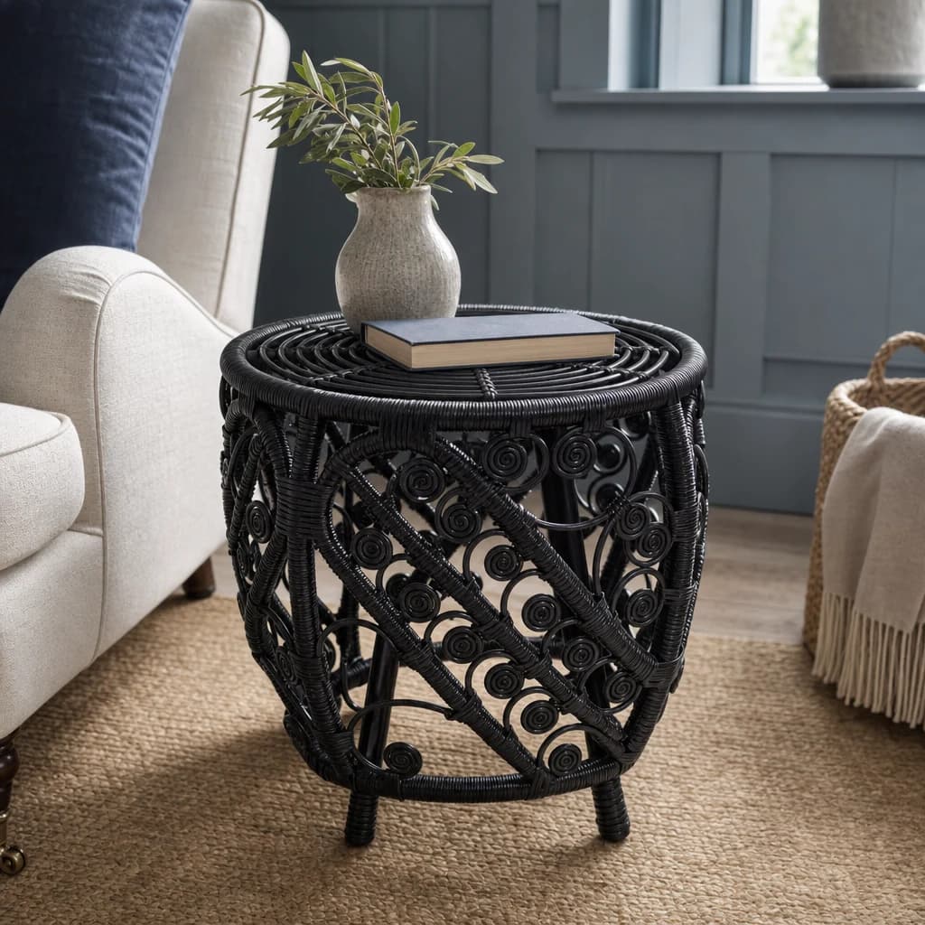 Mataram Black Natural Rattan Side Table - Tables, photo 1 of 5