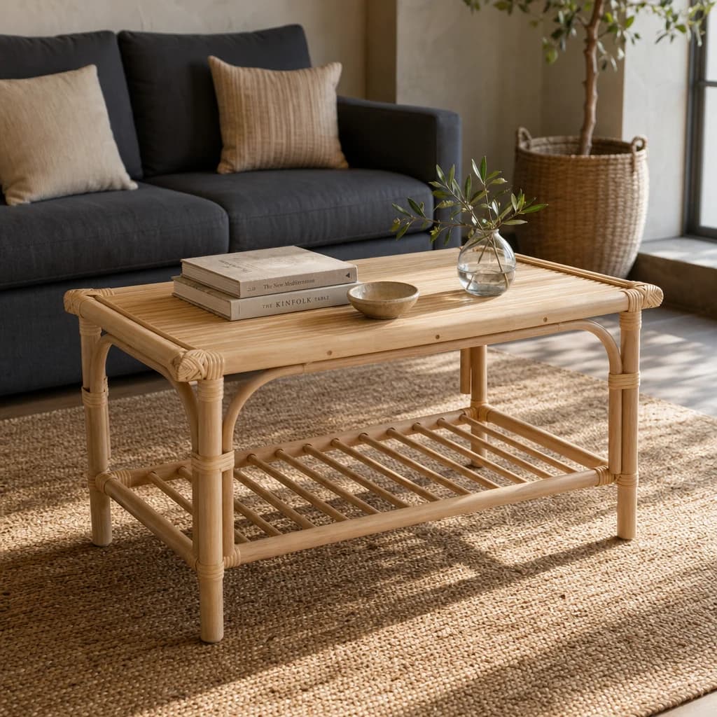 Mataram Natural Rattan Rectangular Coffee Table - Tables, photo 1 of 8