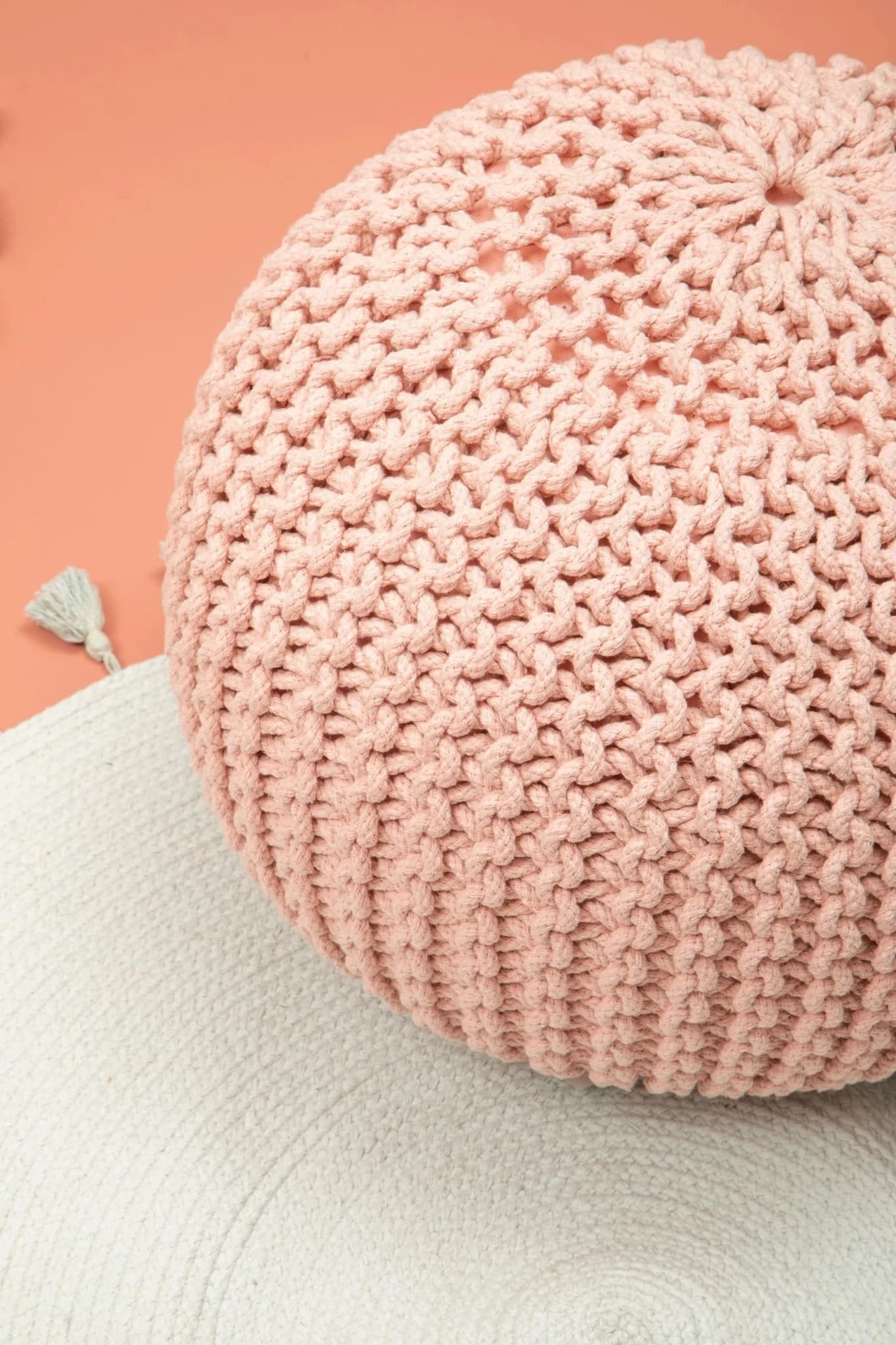 Marlowe Kids Pink Knitted Round Pouffe - Decorative, photo 3 of 6