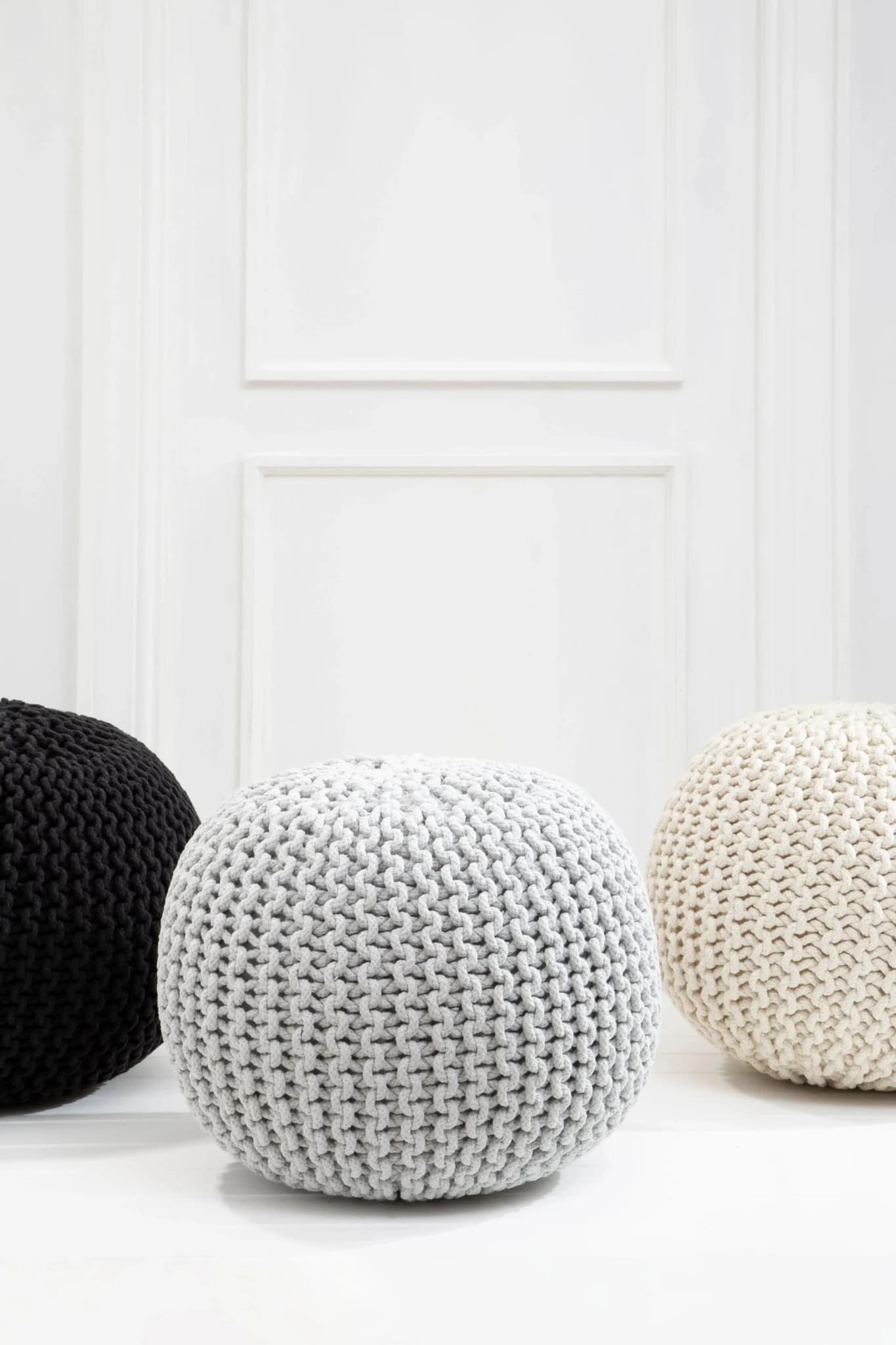 Marlowe Kids Grey Knitted Round Pouffe - Decorative, photo 4 of 7