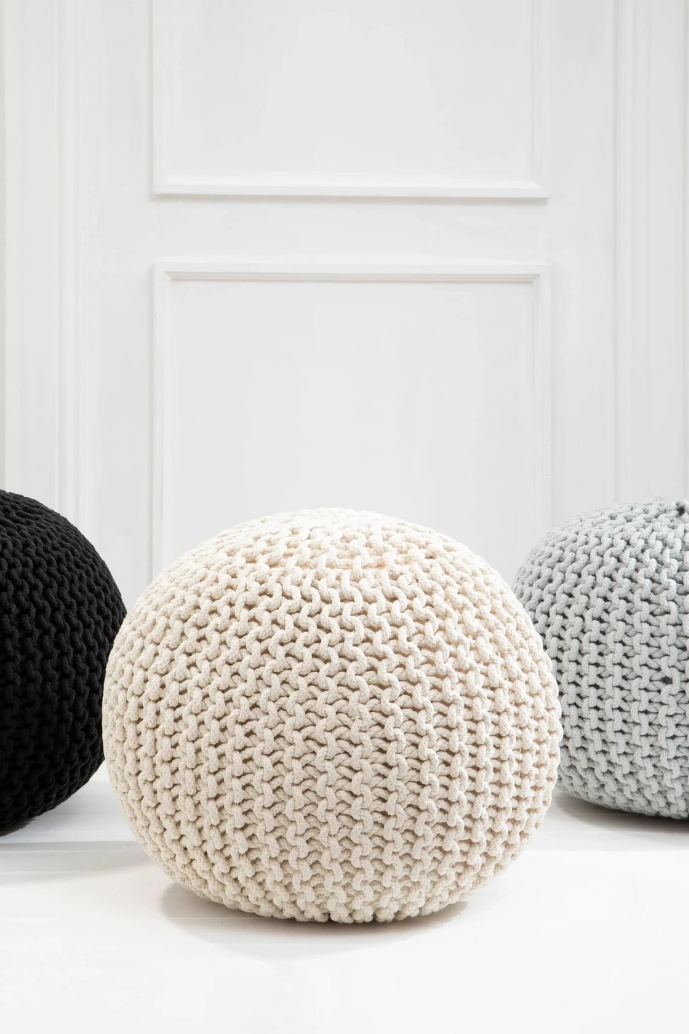 Marlowe Kids Cream Knitted Round Pouffe - Decorative, photo 7 of 8