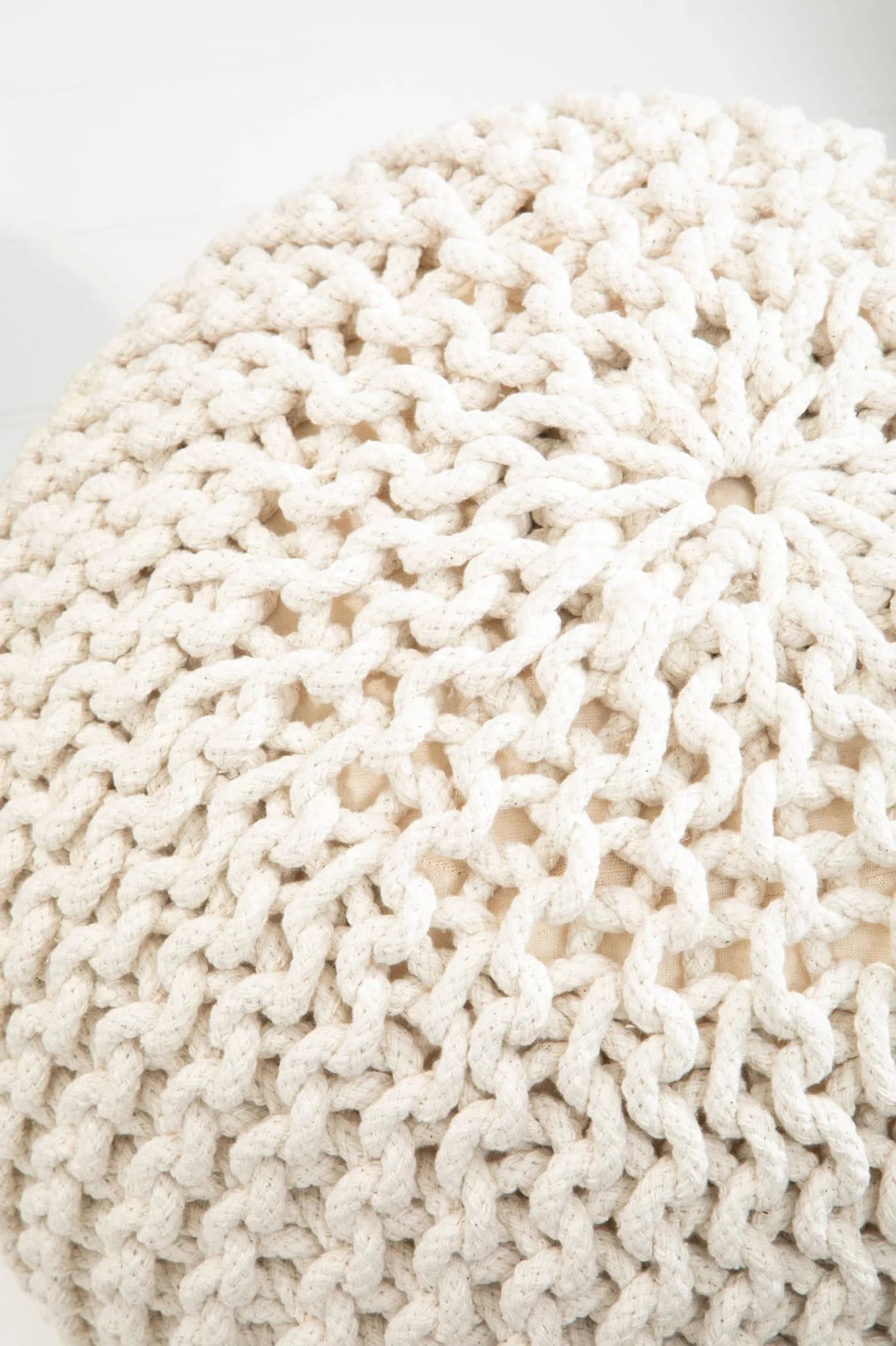 Marlowe Kids Cream Knitted Round Pouffe - Decorative, photo 6 of 8