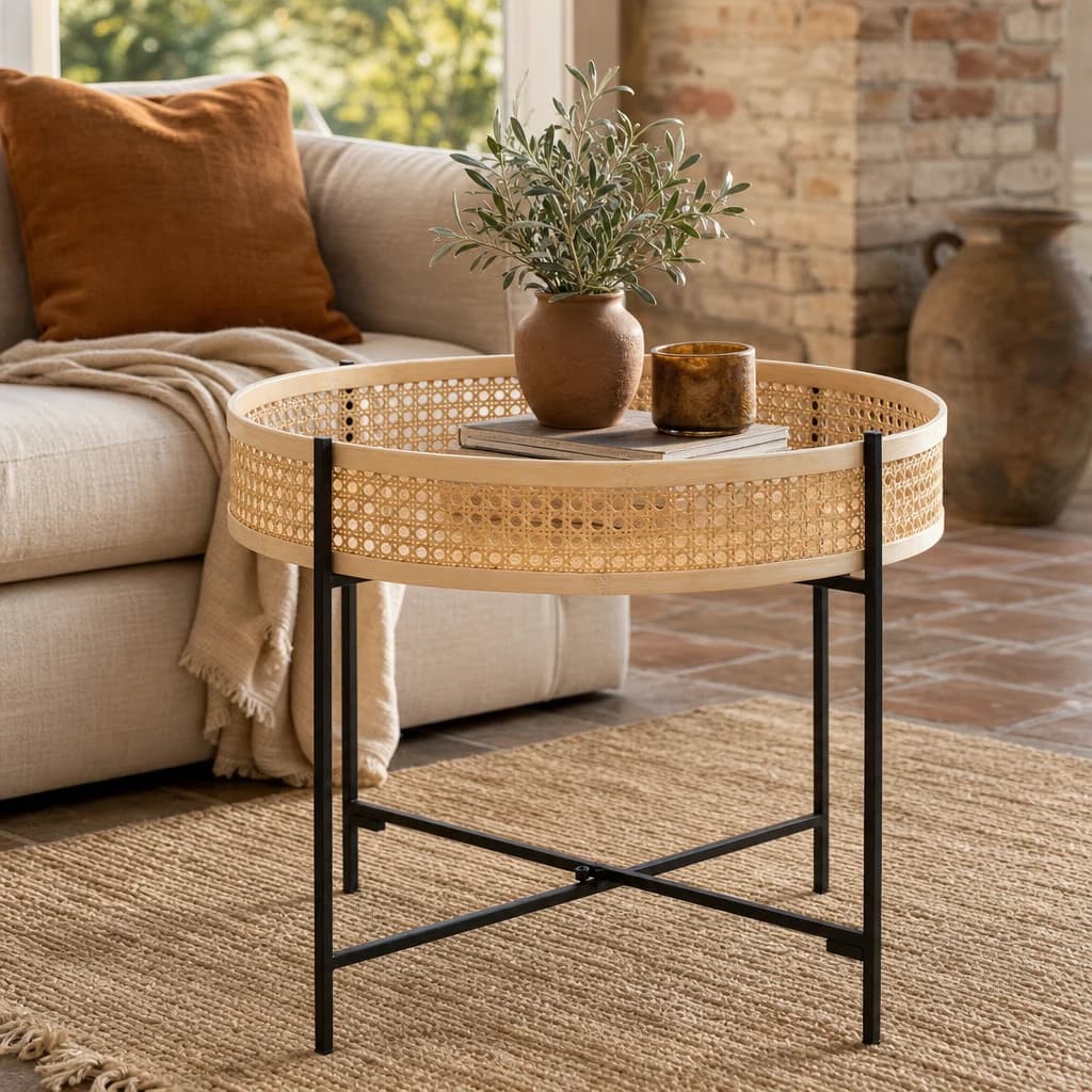 Depok Rattan Coffee Table With Cross Metal Base - Tables, photo 1 of 8