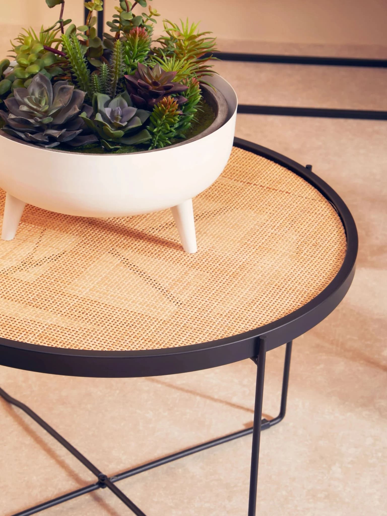 Depok Rattan Round Coffee Table With Cross Metal Legs - Tables, photo 2 of 8