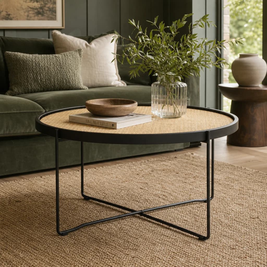 Depok Rattan Round Coffee Table With Cross Metal Legs - Tables, photo 1 of 8