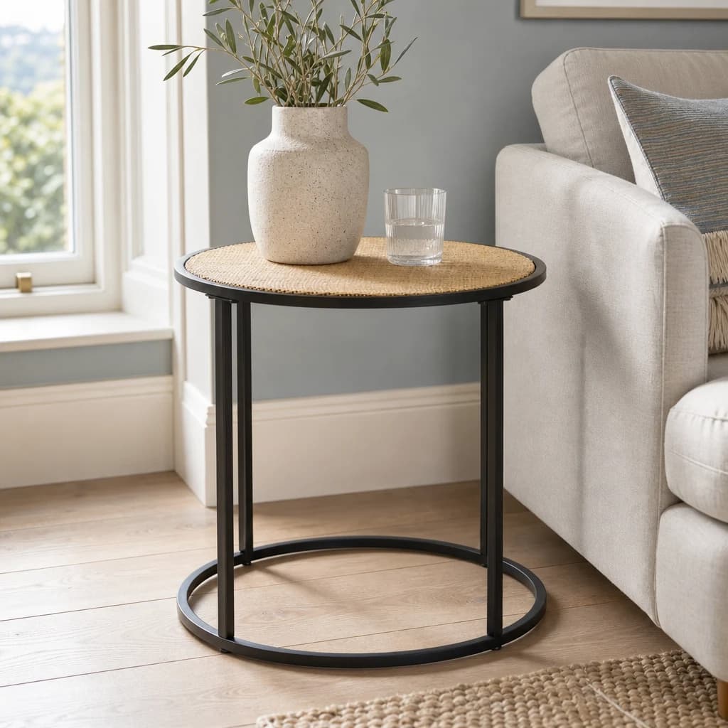 Depok Rattan And Metal Round Side Table - Tables, photo 1 of 7