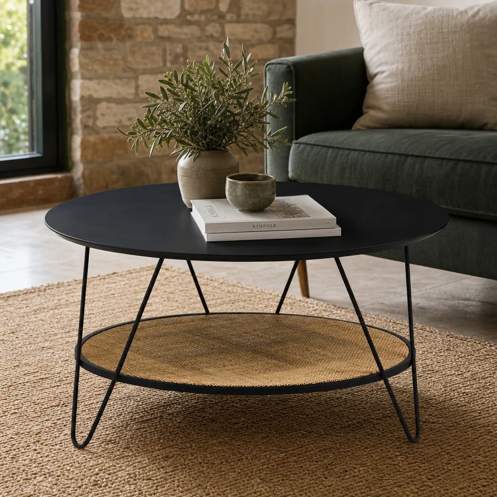 Depok Rattan And Metal Coffee Table With Hairpin Legs - Tables, photo 1 of 8