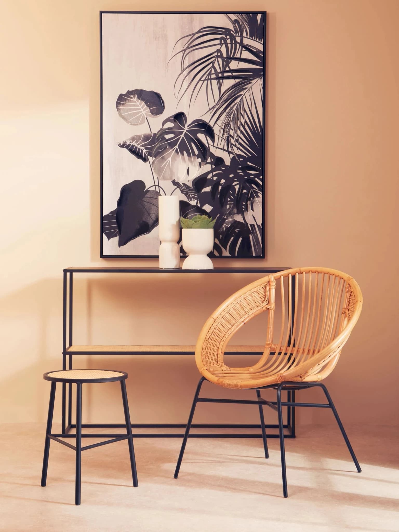 Depok 2 Tier Rattan And Metal Console Table - Tables, photo 3 of 8