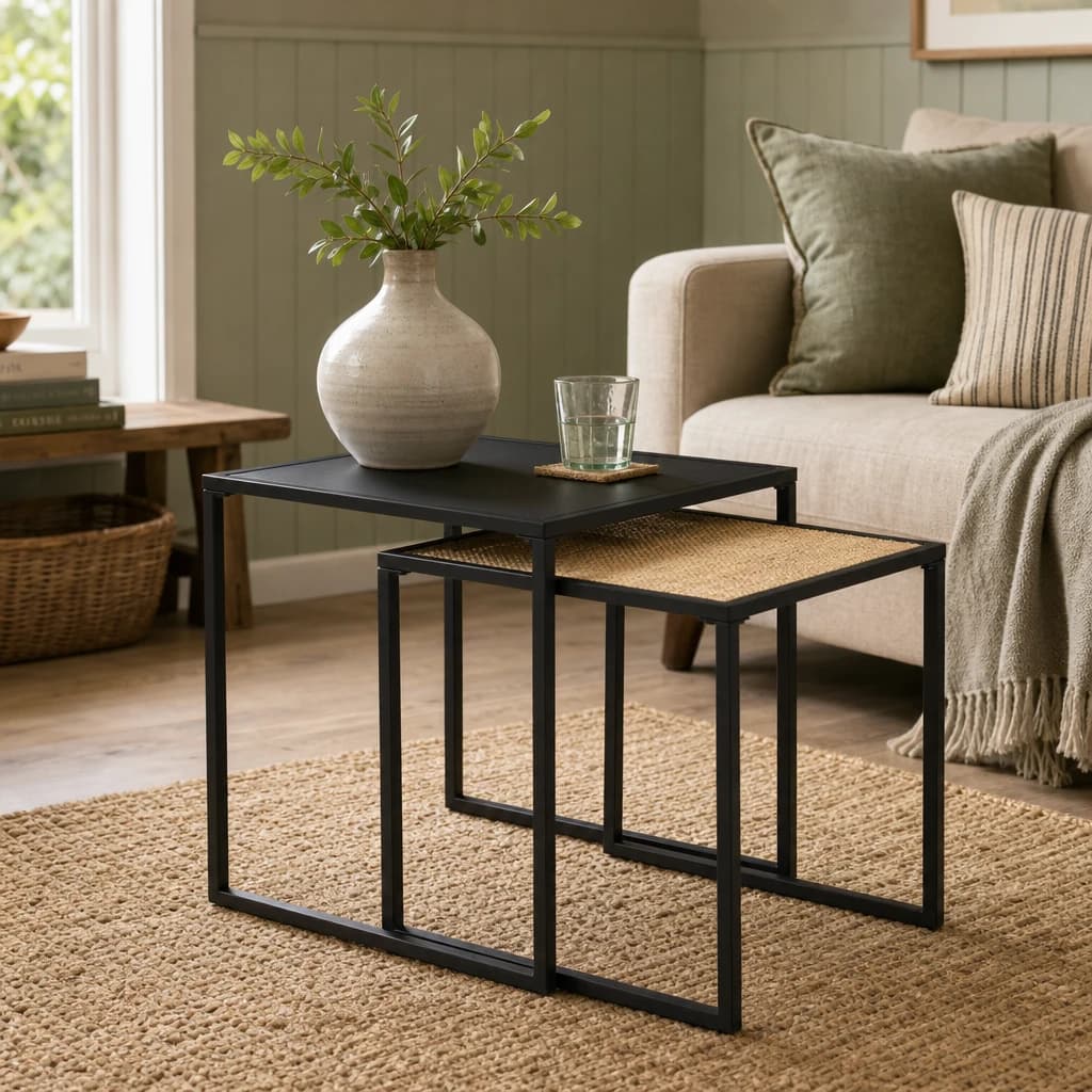 Depok Rattan And Metal Nest Of Two Tables - Tables, photo 1 of 8