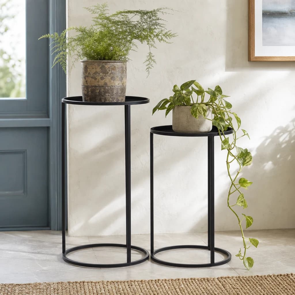 Avento Set Of Two Round Black Plant Stands - Decorative, photo 1 of 8