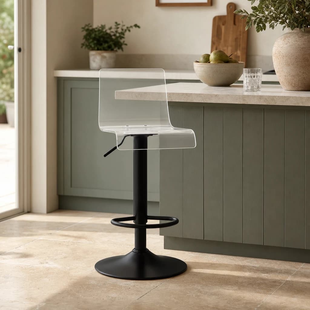 Baina Clear Acrylic Seat Bar Stool with Black Base - Seating, photo 1 of 8