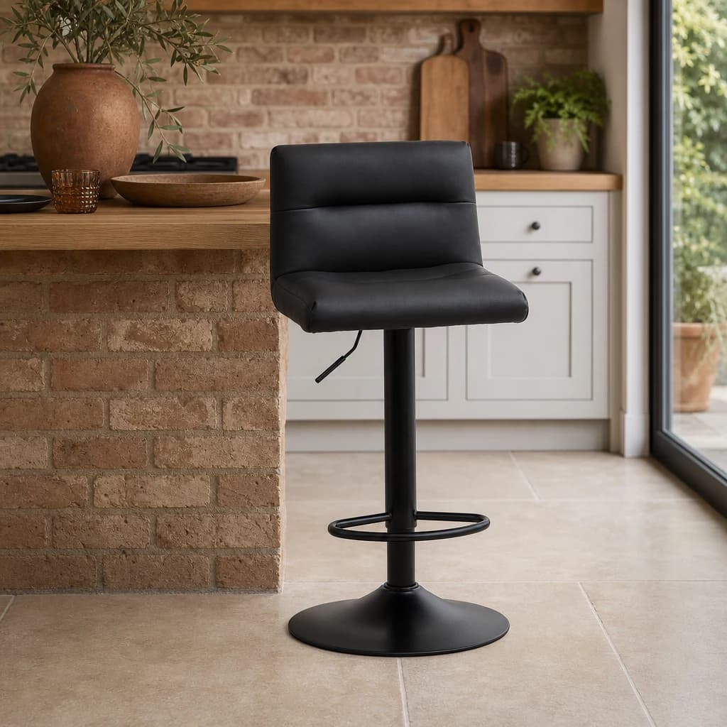 Baina Black Leather Effect Bar Stool - Seating, photo 1 of 8