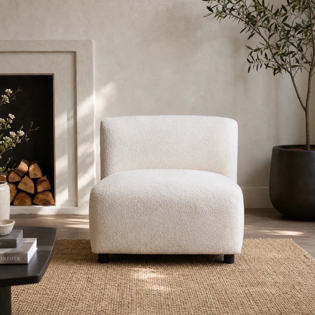 Montreal Ivory Boucle Effect Armless Lounge Chair - Seating, photo 1 of 8