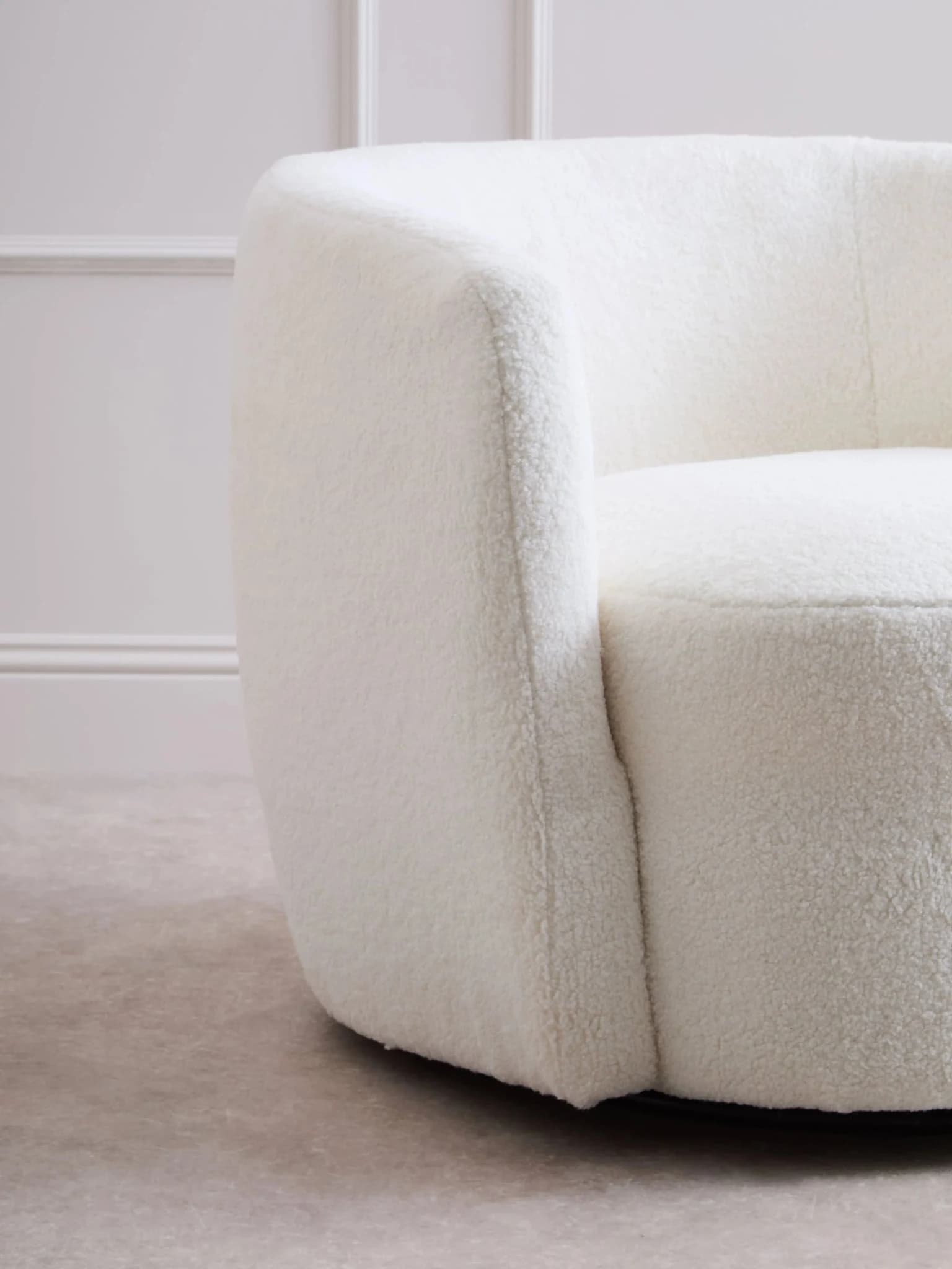 Montreal Ivory Boucle Effect Curved Lounge Chair With Swivel Base - Seating, photo 3 of 8