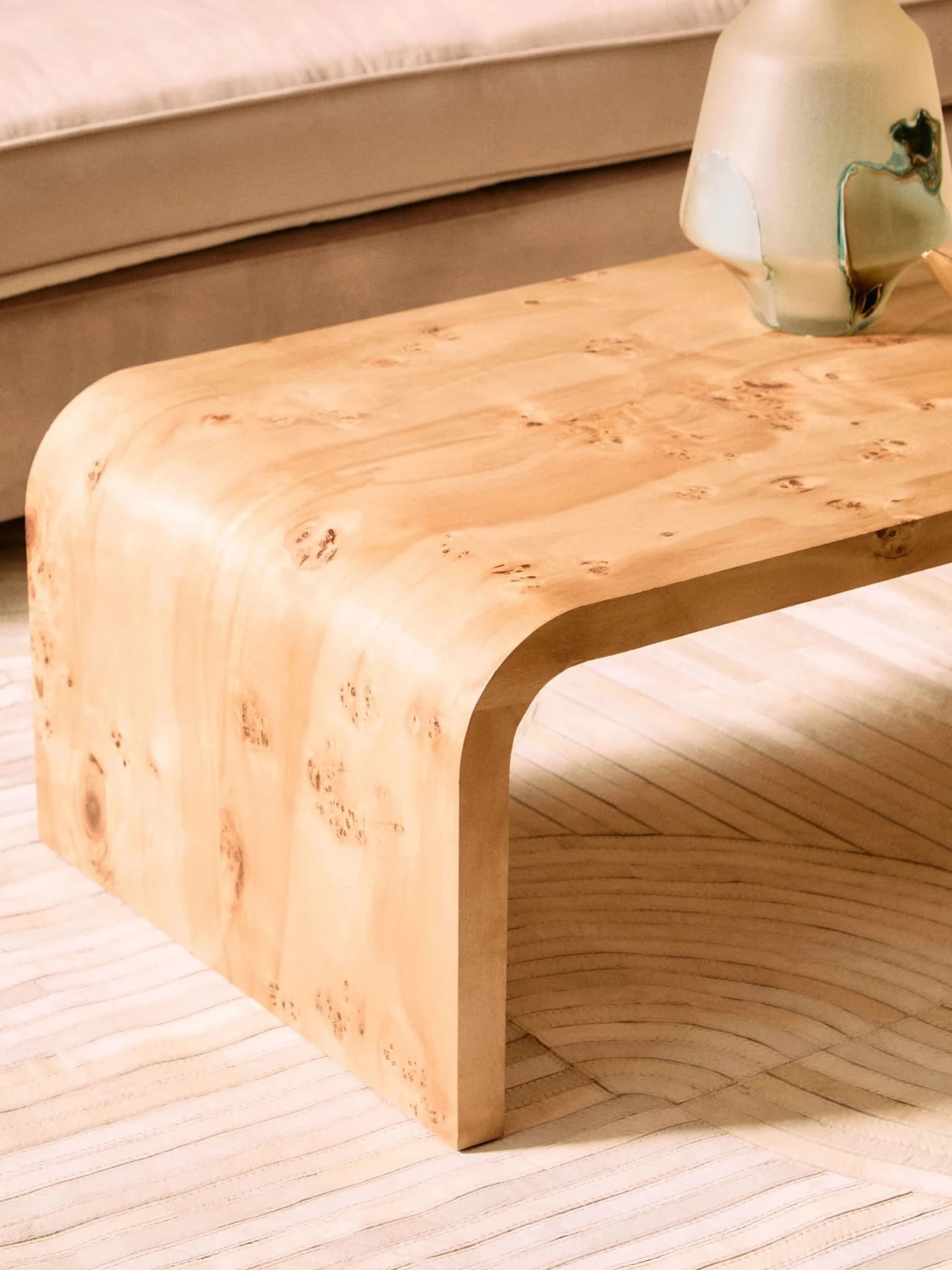 Mota Burl Wood Design Curved Coffee Table - Tables, photo 4 of 8
