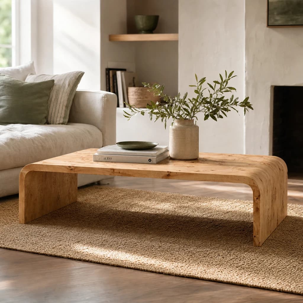 Mota Burl Wood Design Curved Coffee Table - Tables, photo 1 of 8