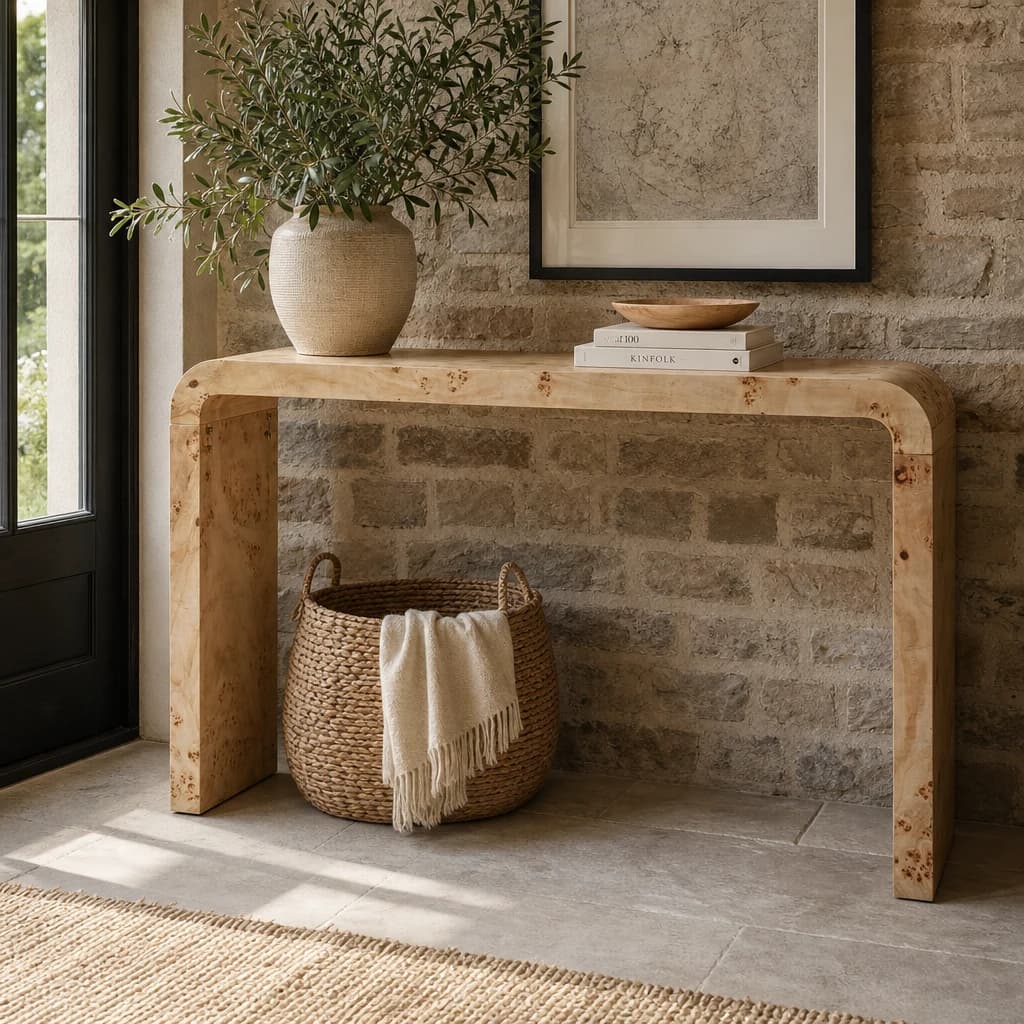 Mota Burl Wood Design Curved Console Table - Tables, photo 1 of 8