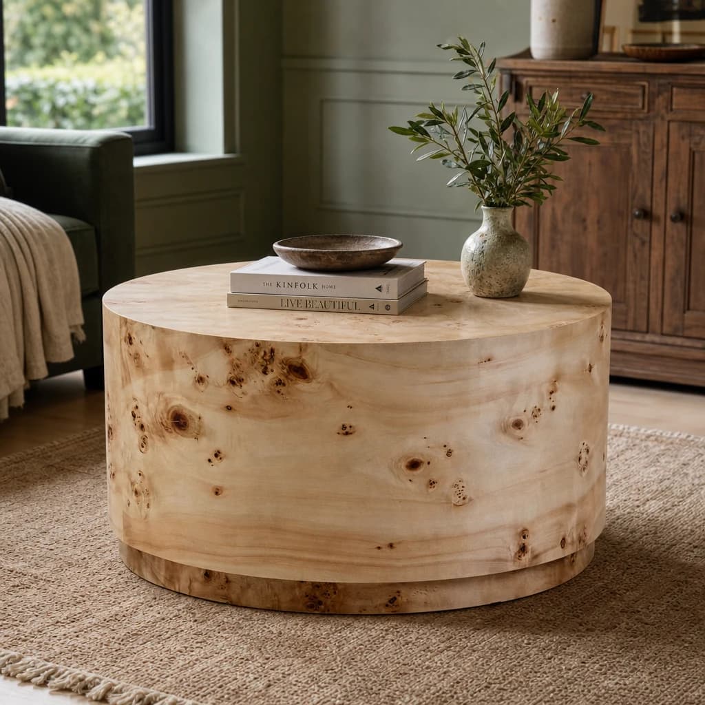 Mota Burl Wood Design Round Coffee Table - Tables, photo 1 of 8
