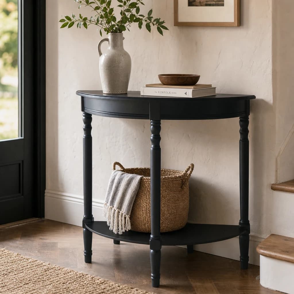 Heritage Black Half Moon Wooden Console Table MOB - Tables, photo 1 of 2