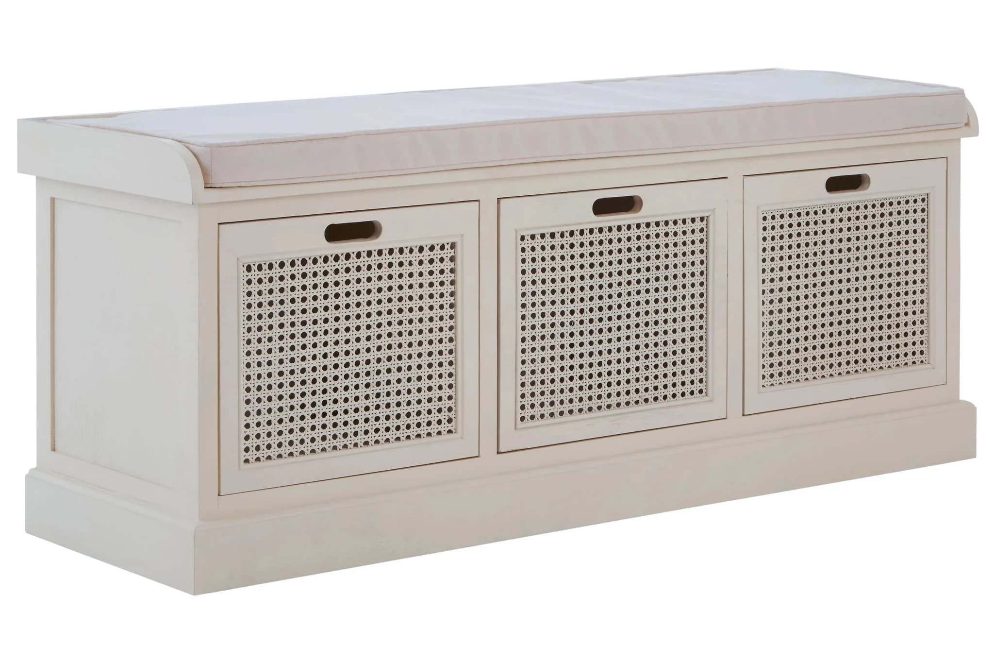 Heritage White Three Drawer Wooden and Rattan Storage Bench with Cushion - Bookcases & shelving, photo 4 of 6