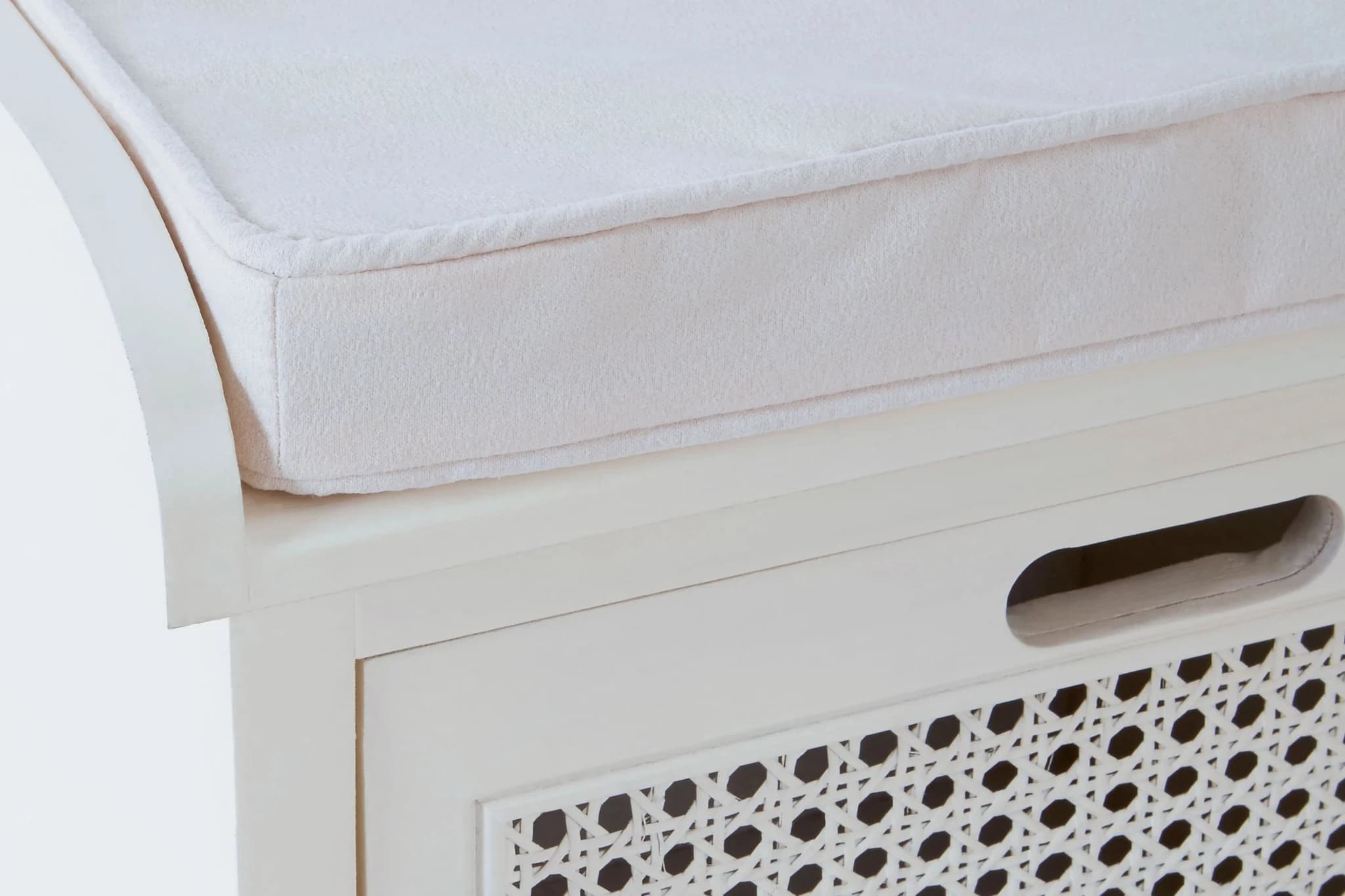Heritage White Three Drawer Wooden and Rattan Storage Bench with Cushion - Bookcases & shelving, photo 5 of 6