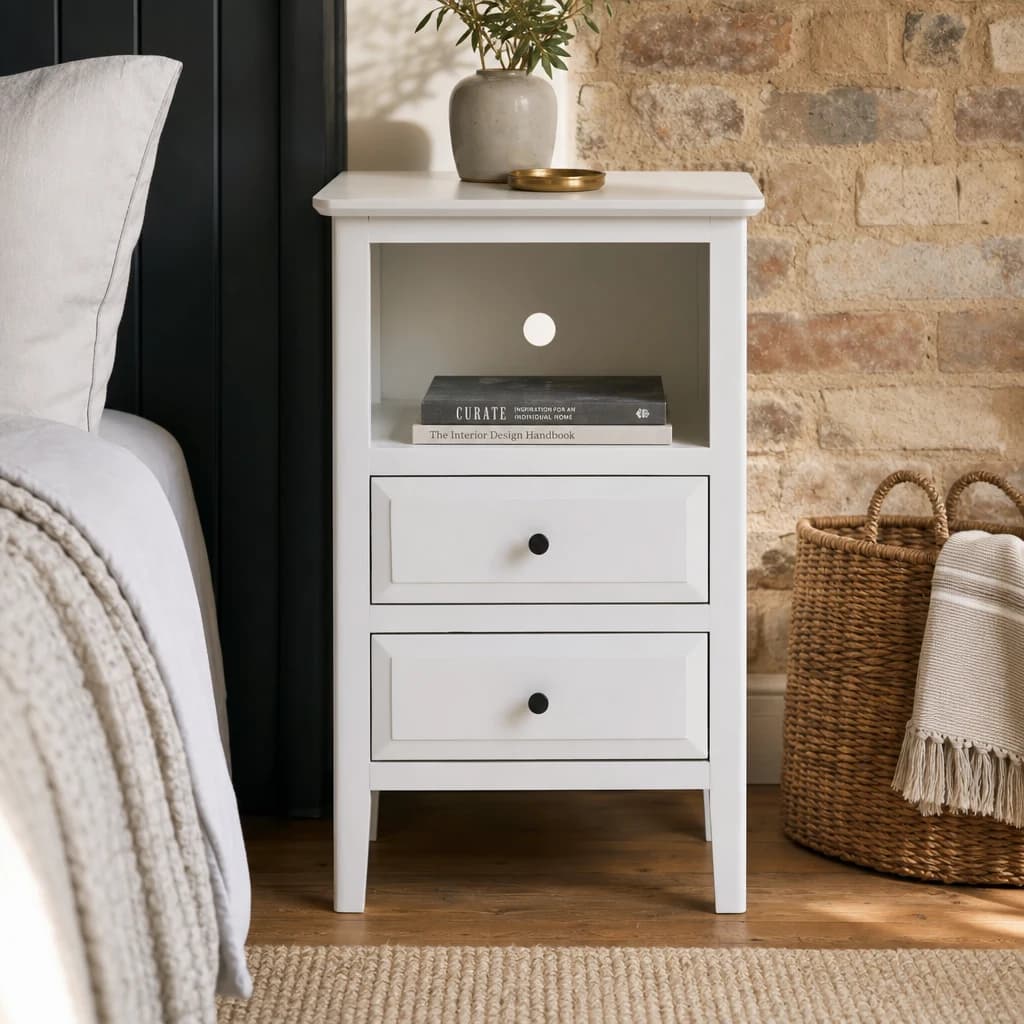 Heritage Two Drawer White Finish Wooden Side Table - Tables, photo 1 of 8