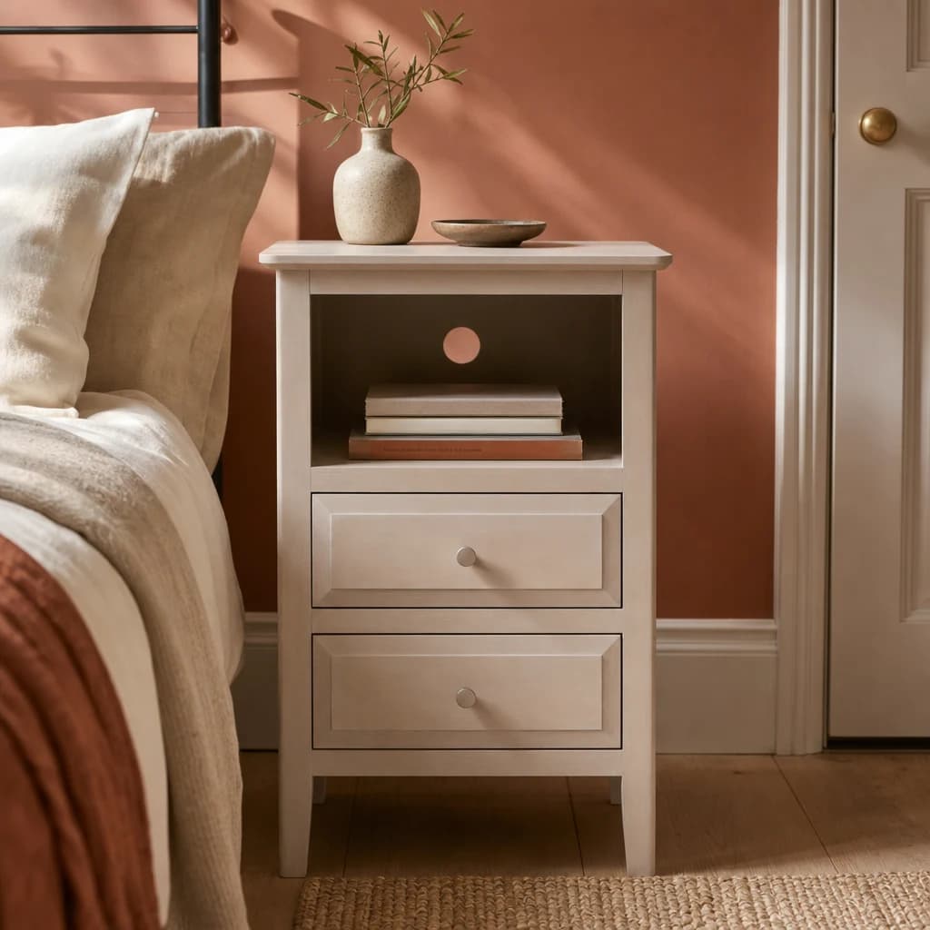 Heritage Two Drawer Taupe Wooden Side Table - Tables, photo 1 of 8