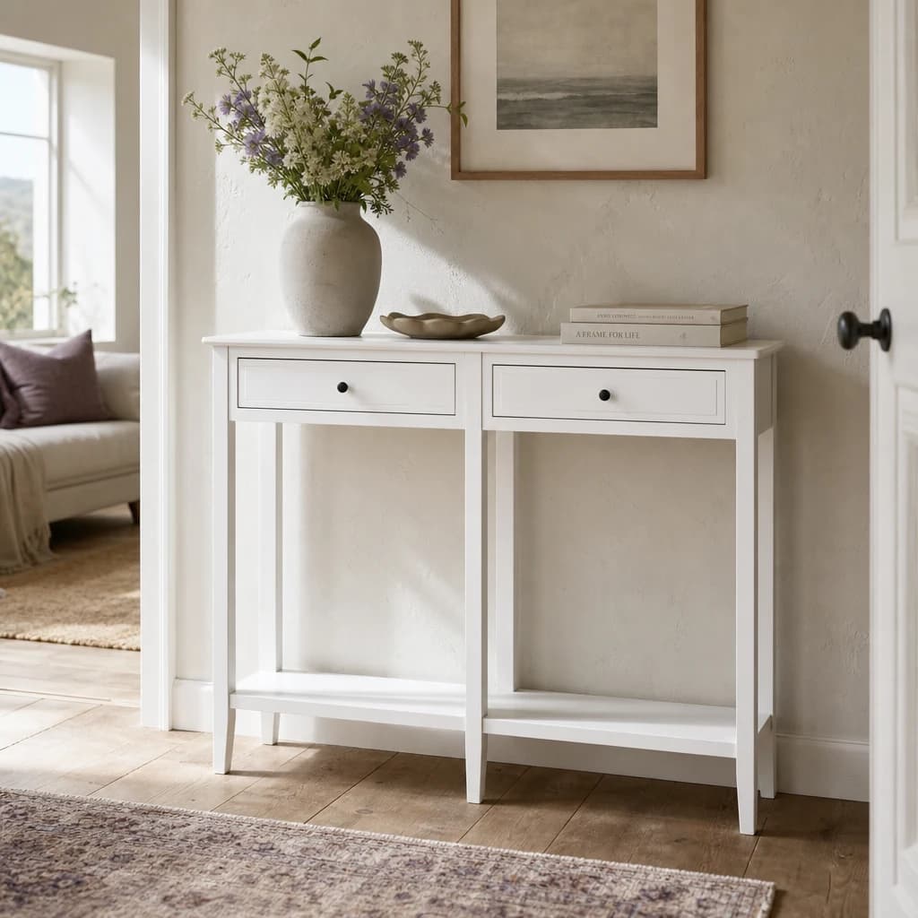 Heritage Two Drawer White Wooden Console Table - Tables, photo 1 of 8
