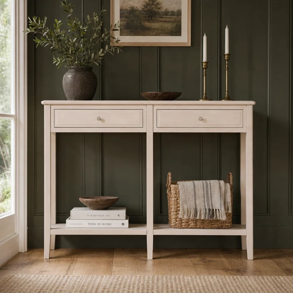 Heritage Two Drawer Taupe Wooden Console Table - Tables, photo 1 of 8
