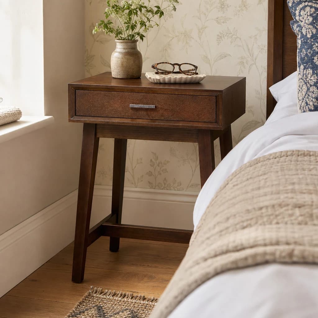 Heritage One Drawer Walnut Wood Finish Side Table - Tables, photo 1 of 8