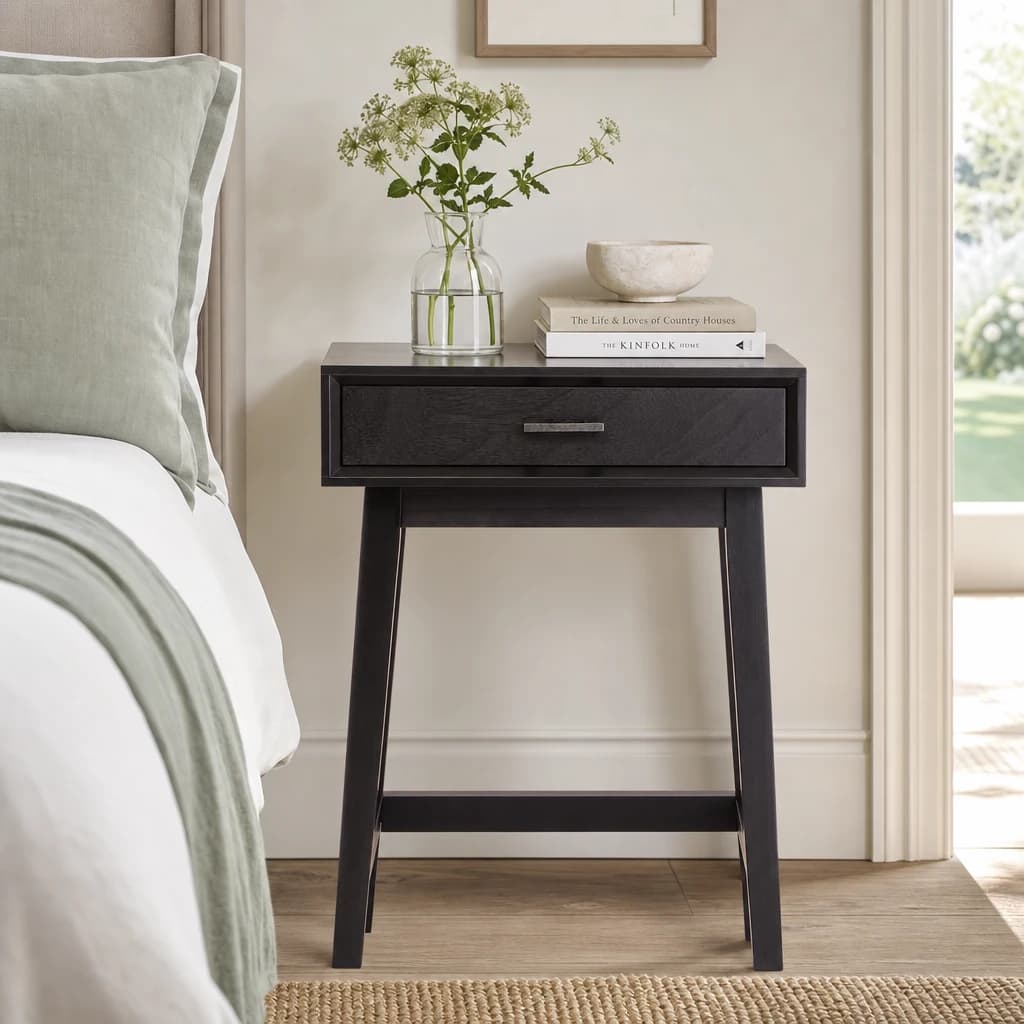 Heritage One Drawer Black Finish Wooden Side Table - Tables, photo 1 of 8
