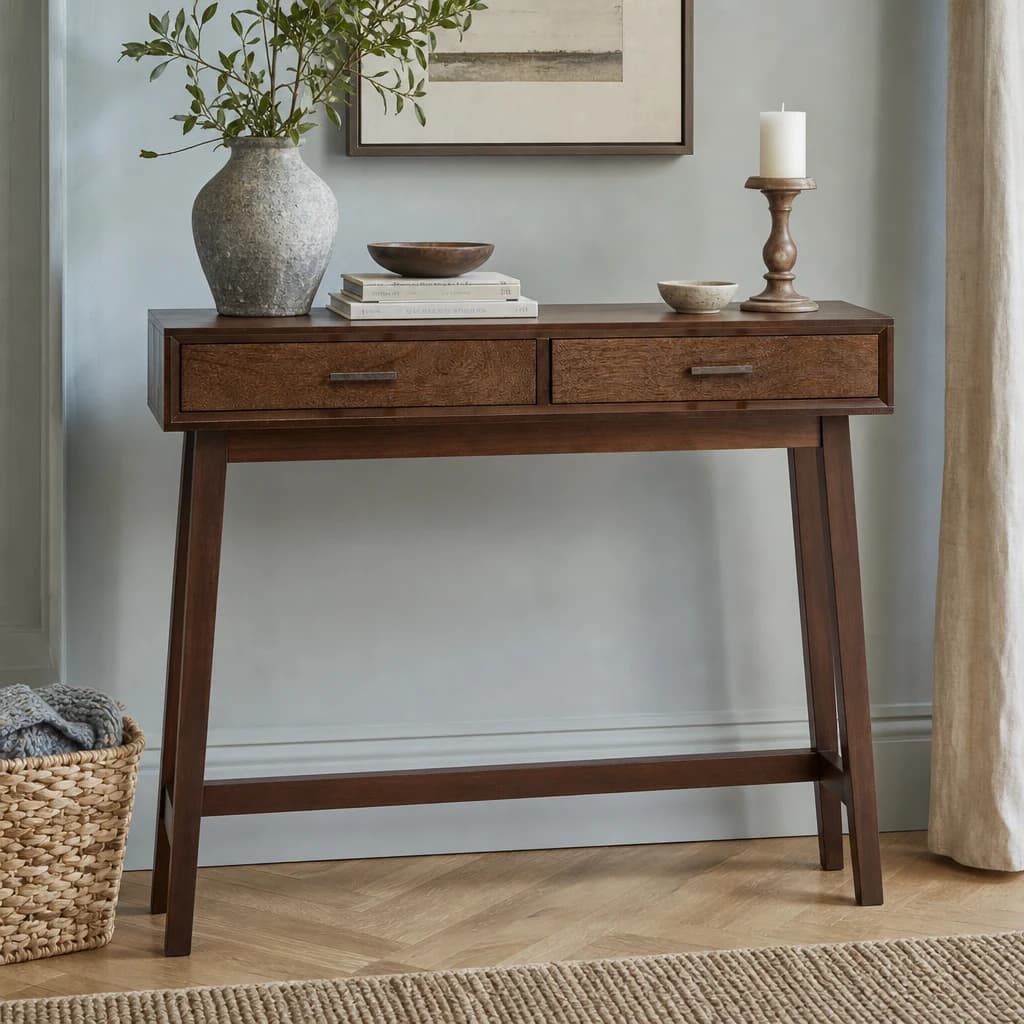 Heritage Two Drawer Walnut Finish Wood Console Table - Tables, photo 1 of 8