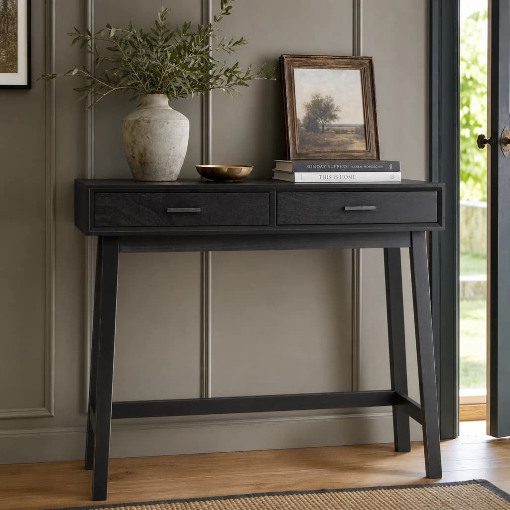 Heritage Two Drawer Black Finish Wooden Console Table - Tables, photo 1 of 8