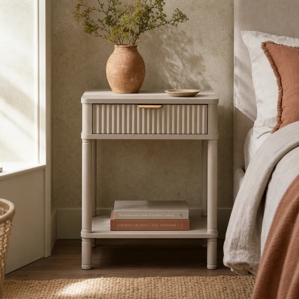 Heritage One Drawer Reed Detail Taupe Wooden Side Table - Tables, photo 1 of 8