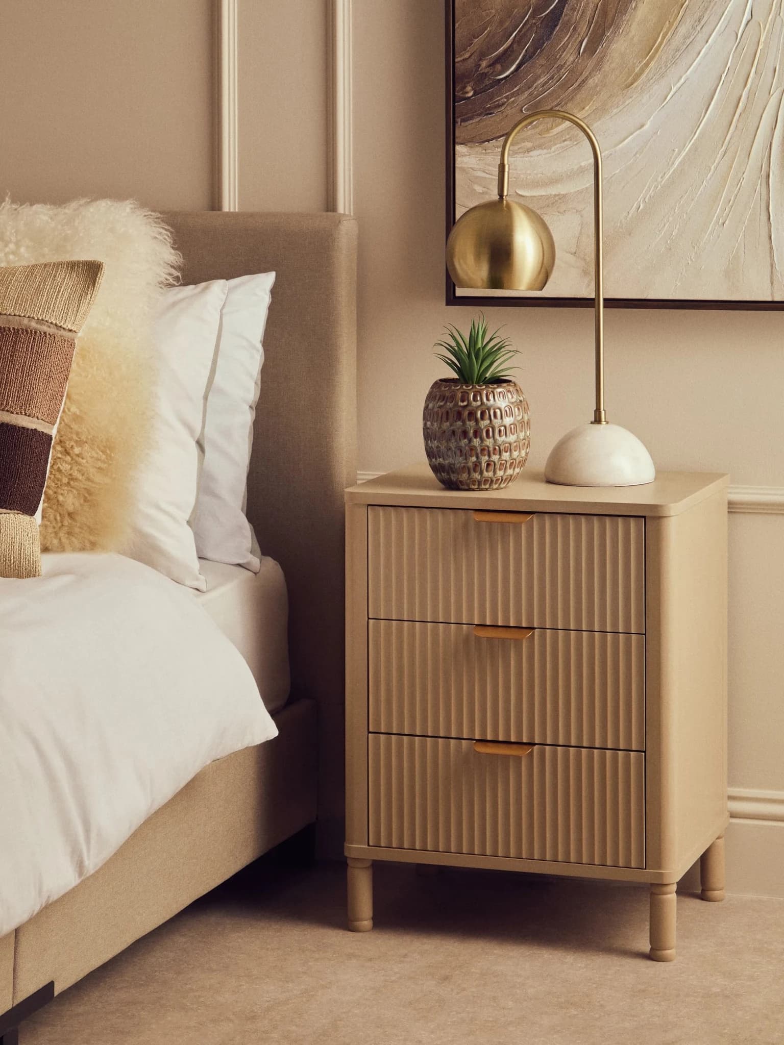 Heritage Reed Detail Taupe Three Drawer Wooden Chest - Furniture, photo 5 of 8