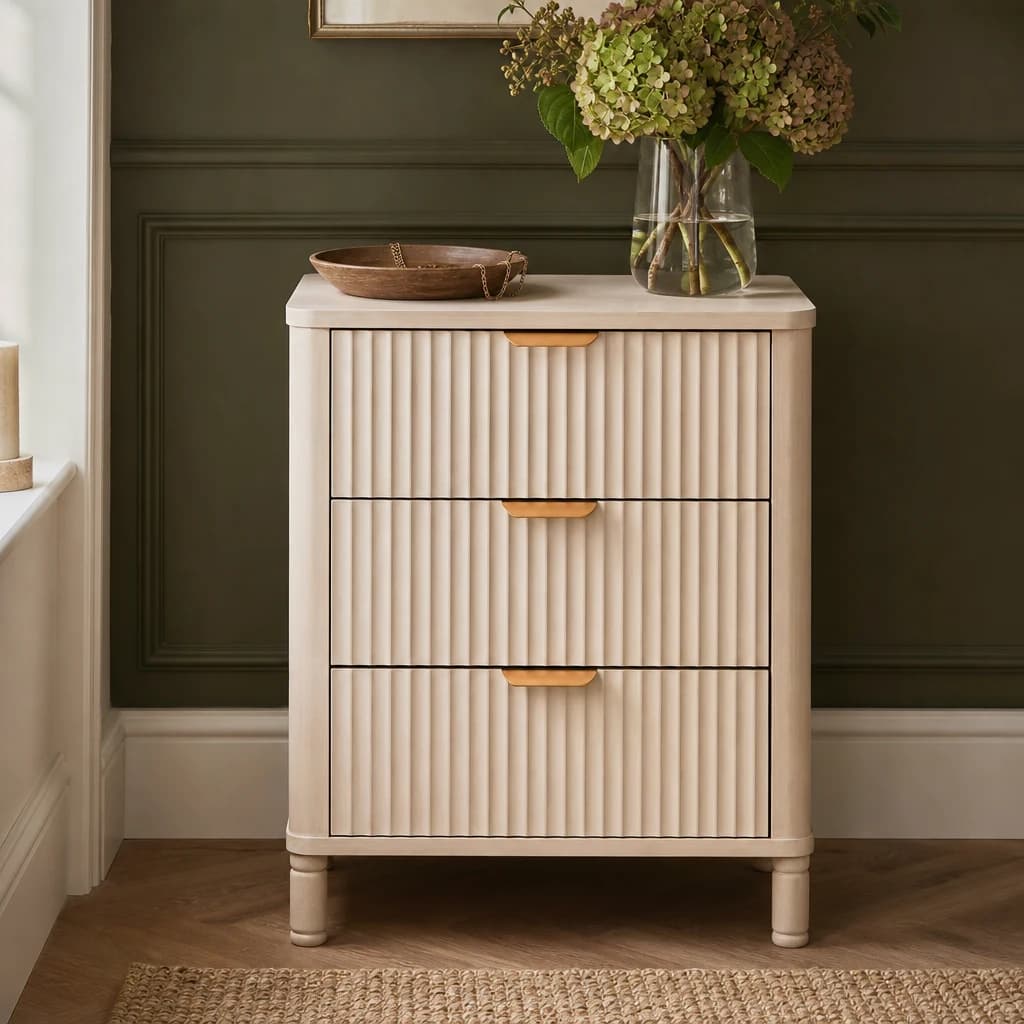 Heritage Reed Detail Taupe Three Drawer Wooden Chest - Furniture, photo 1 of 8