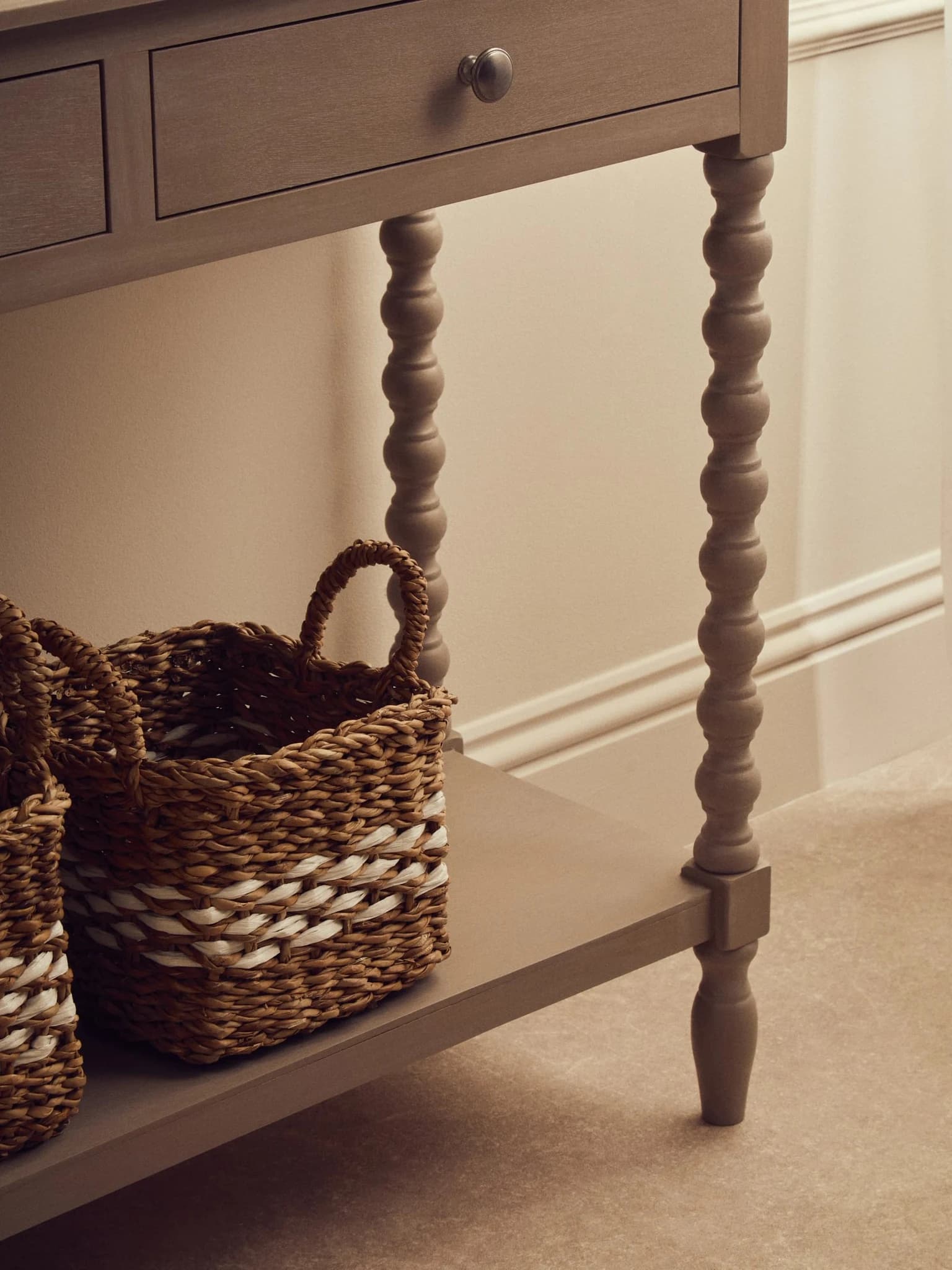 Heritage Two Drawer Bobble Detail Grey Wooden Console Table - Tables, photo 4 of 8